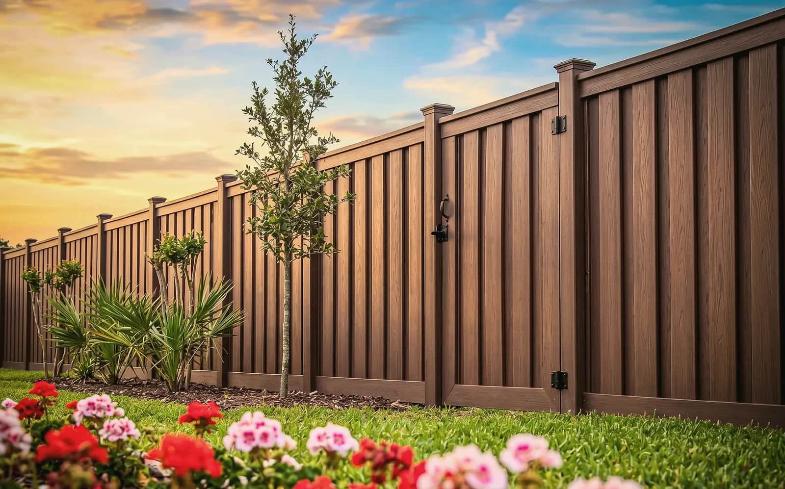 Wood privacy fence with a matching gate